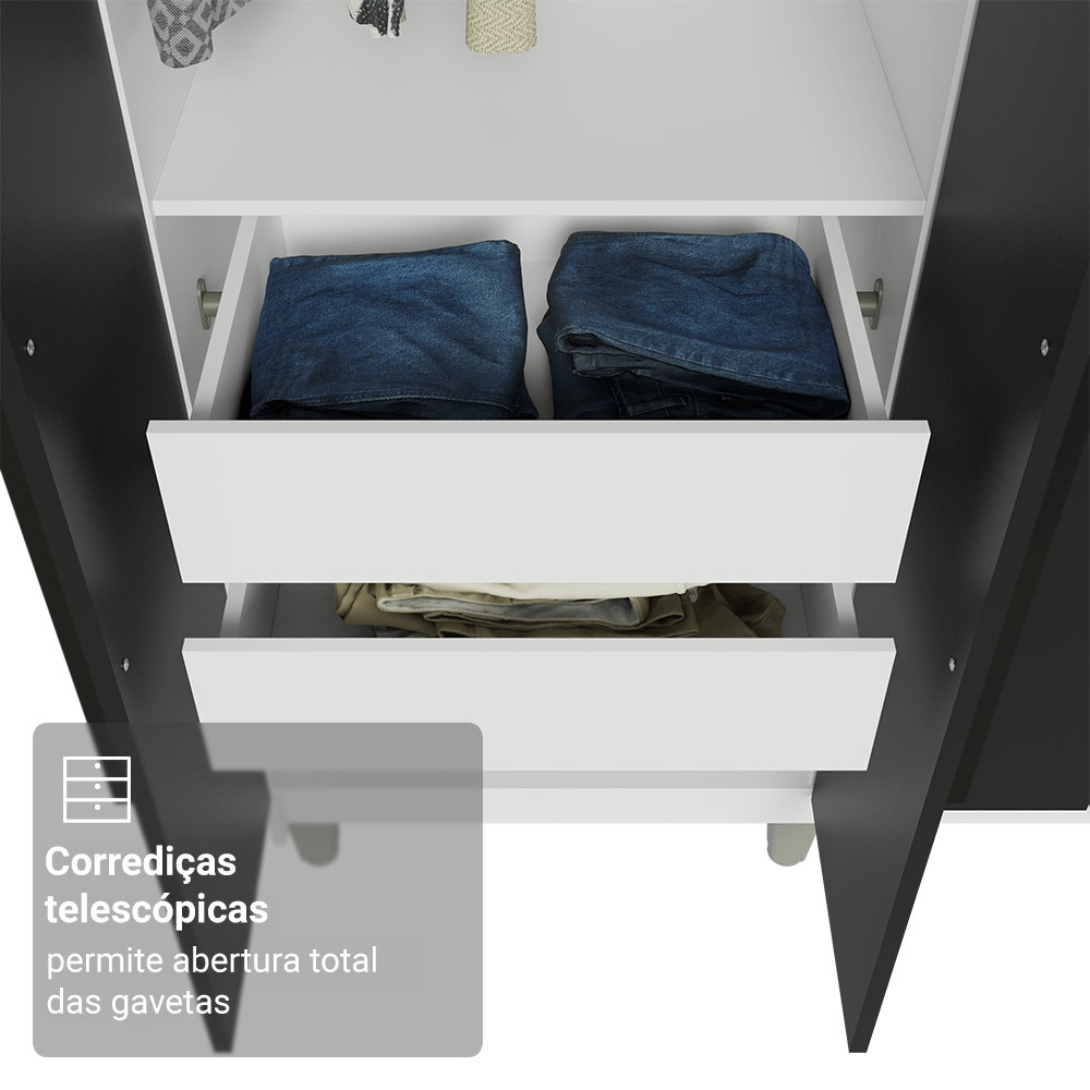 Guarda-Roupa Casal com Pés 8 Portas Batentes Branco/Preto/Branco Saturno Madesa