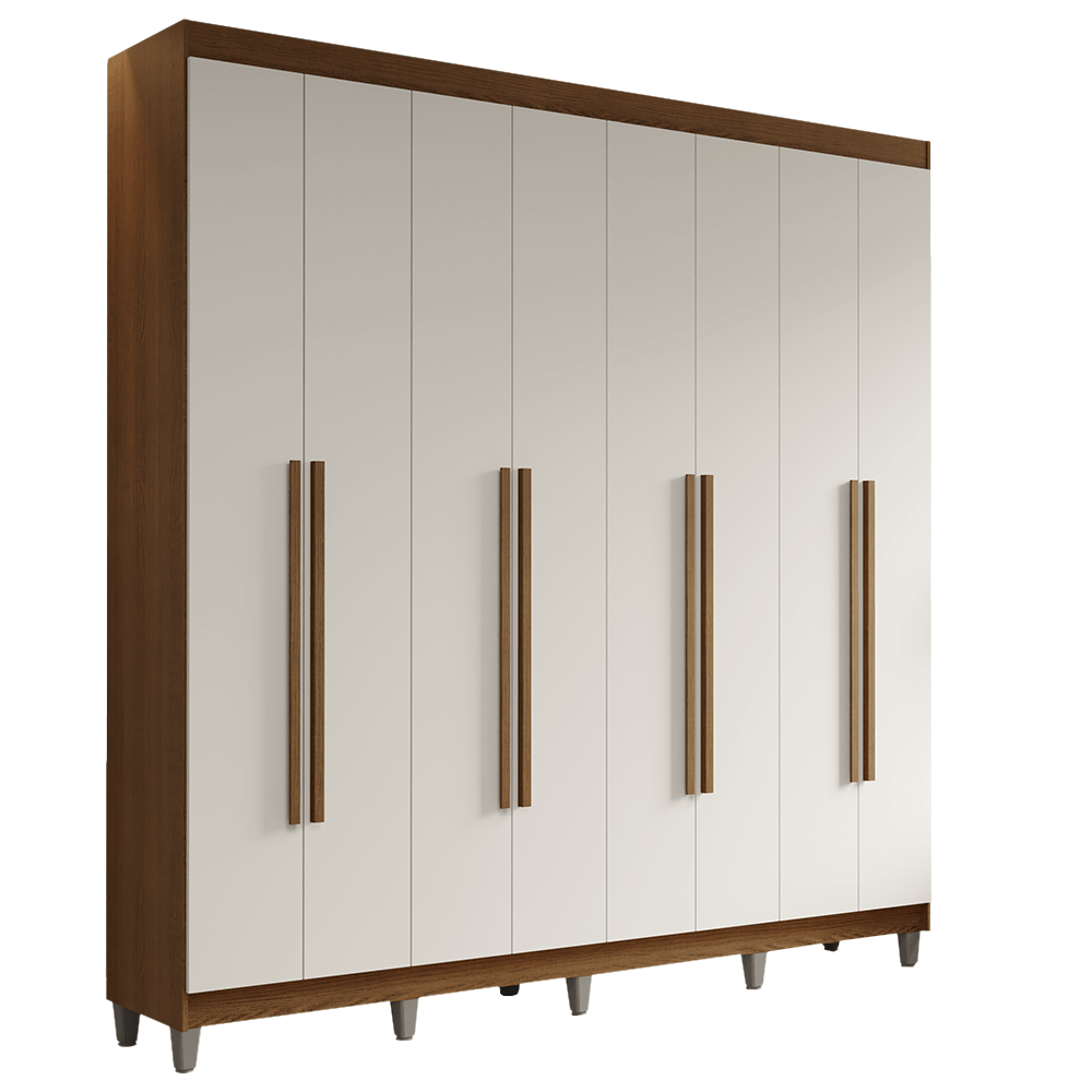 Guarda-Roupa Casal com Pés 8 Portas Batentes Rustic/Branco/Rustic Saturno Madesa - Rustic/Branco/Rustic