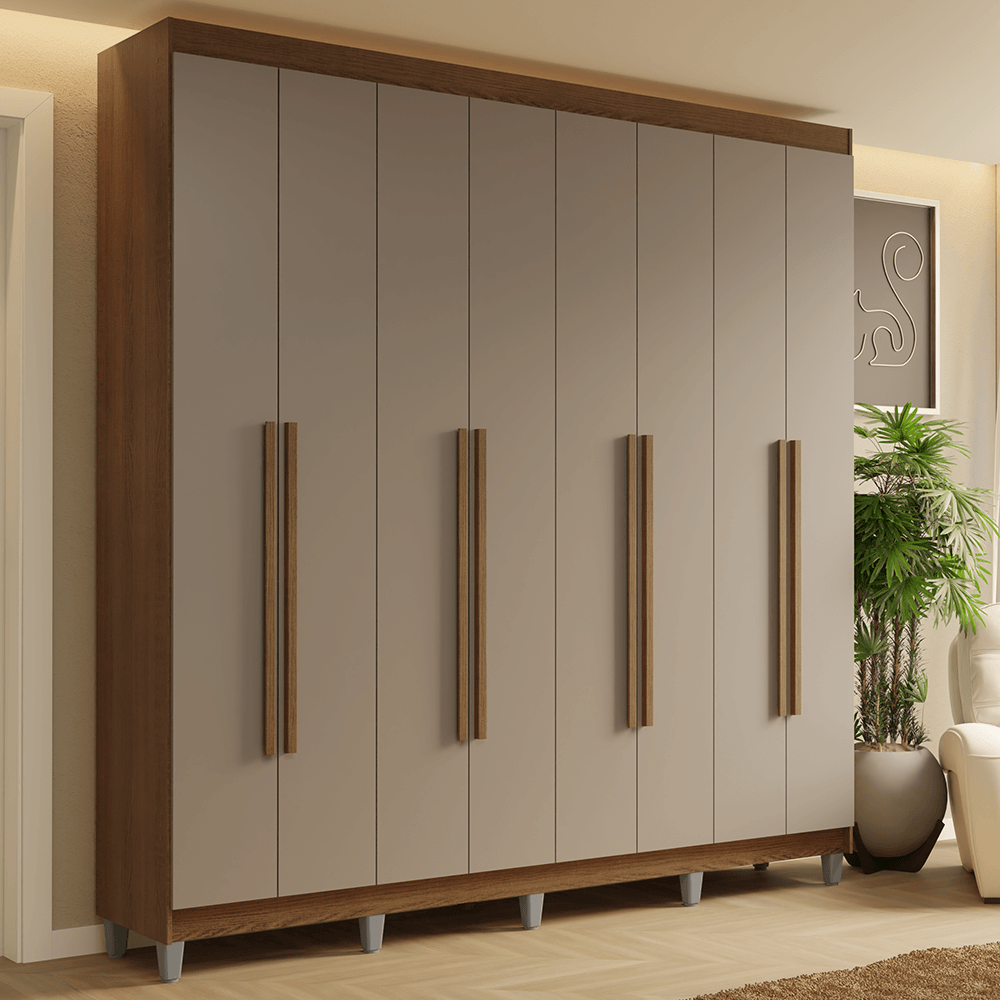 Guarda-Roupa Casal com Pés 8 Portas Batentes Rustic/Crema/Rustic Saturno Madesa - Rustic/Crema/Rustic
