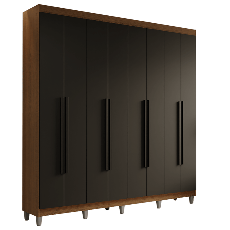 Guarda-Roupa Casal com Pés 8 Portas Batentes Rustic/Preto/Preto Saturno Madesa