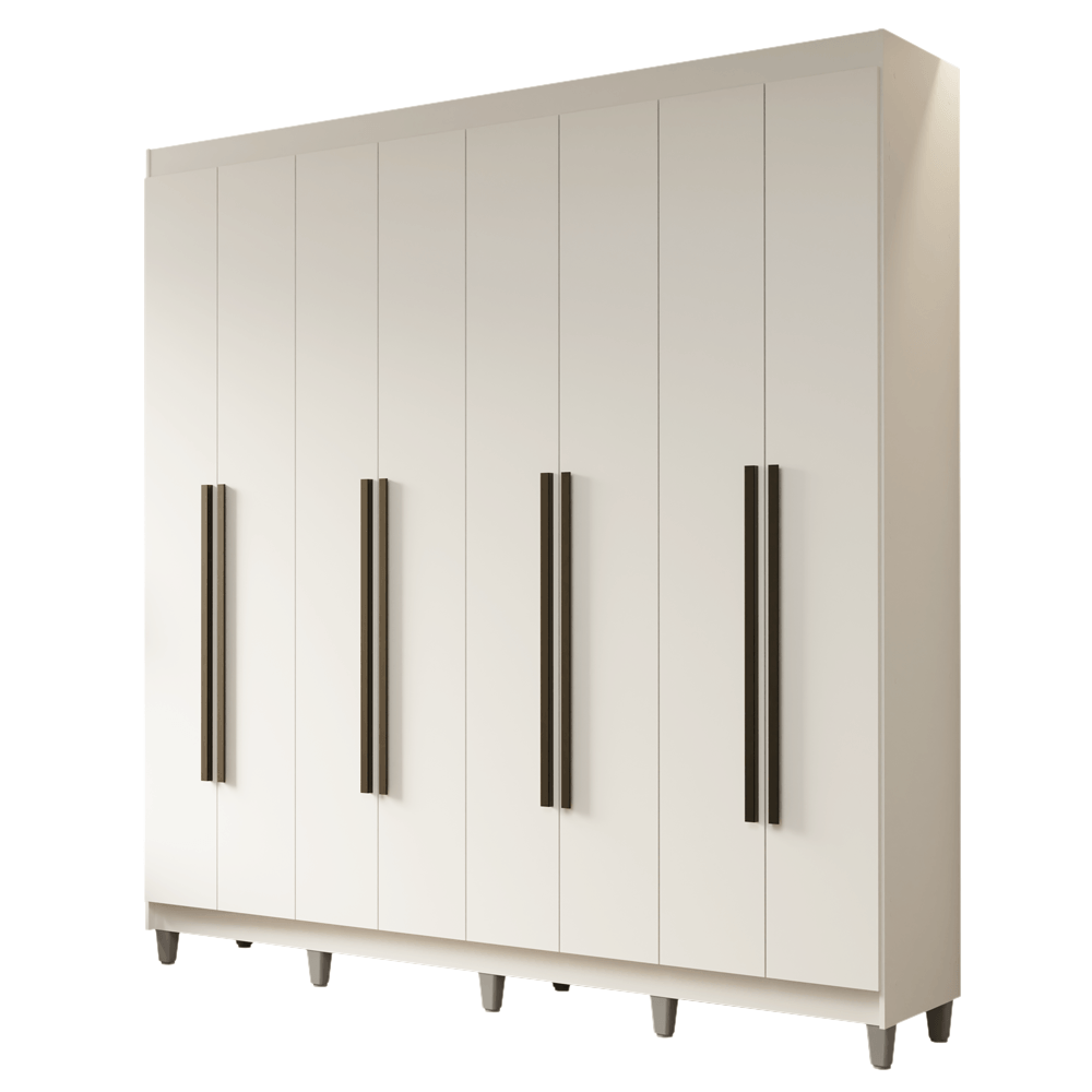 Guarda-Roupa Casal com Pés 8 Portas Batentes Branco/Branco/Preto Netuno Madesa - Branco/Branco/Preto