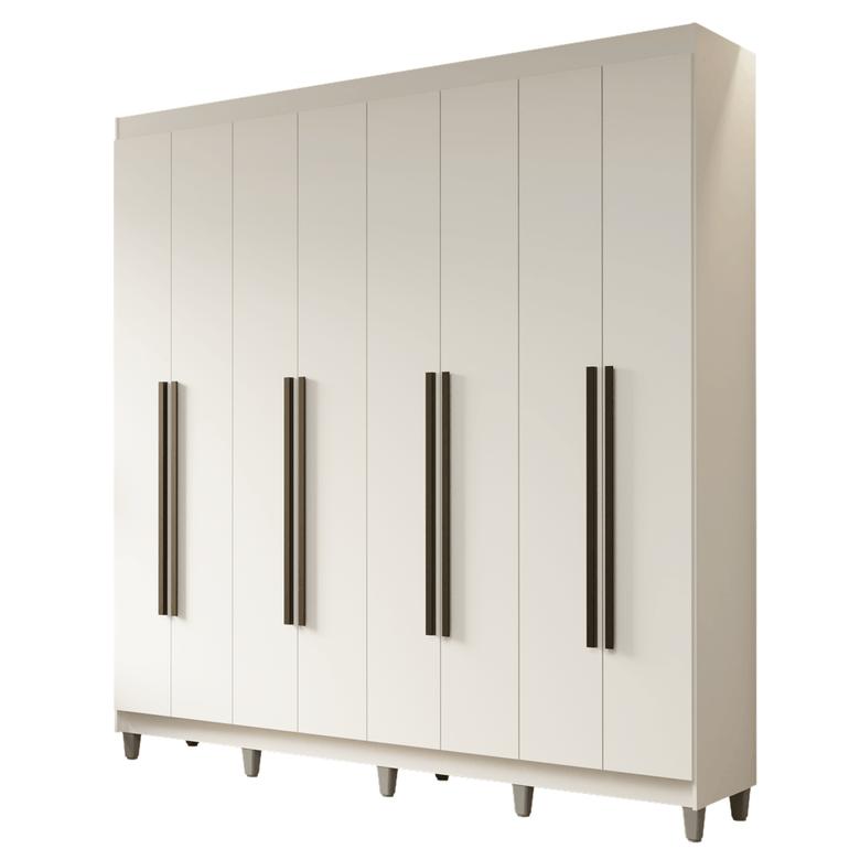 Guarda-Roupa Casal com Pés 8 Portas Batentes Branco/Branco/Preto Netuno Madesa