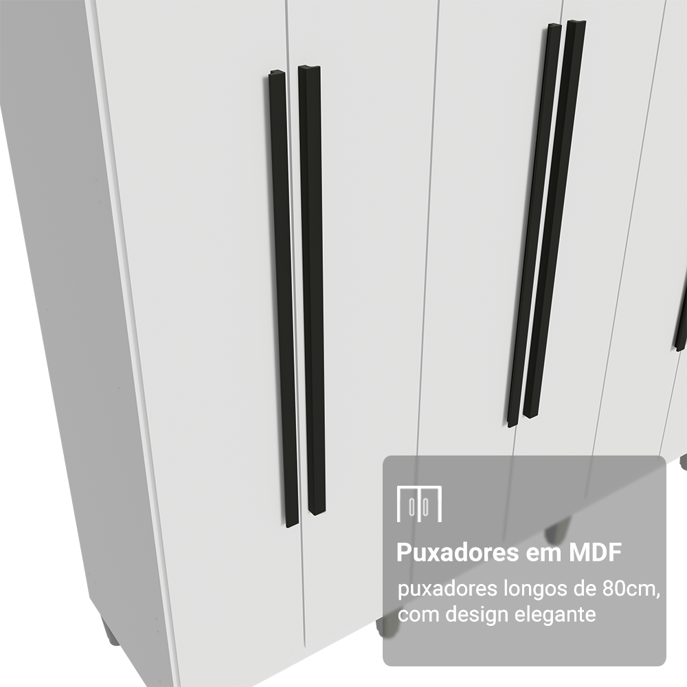 Guarda-Roupa Casal com Pés 8 Portas Batentes Branco/Branco/Preto Netuno Madesa