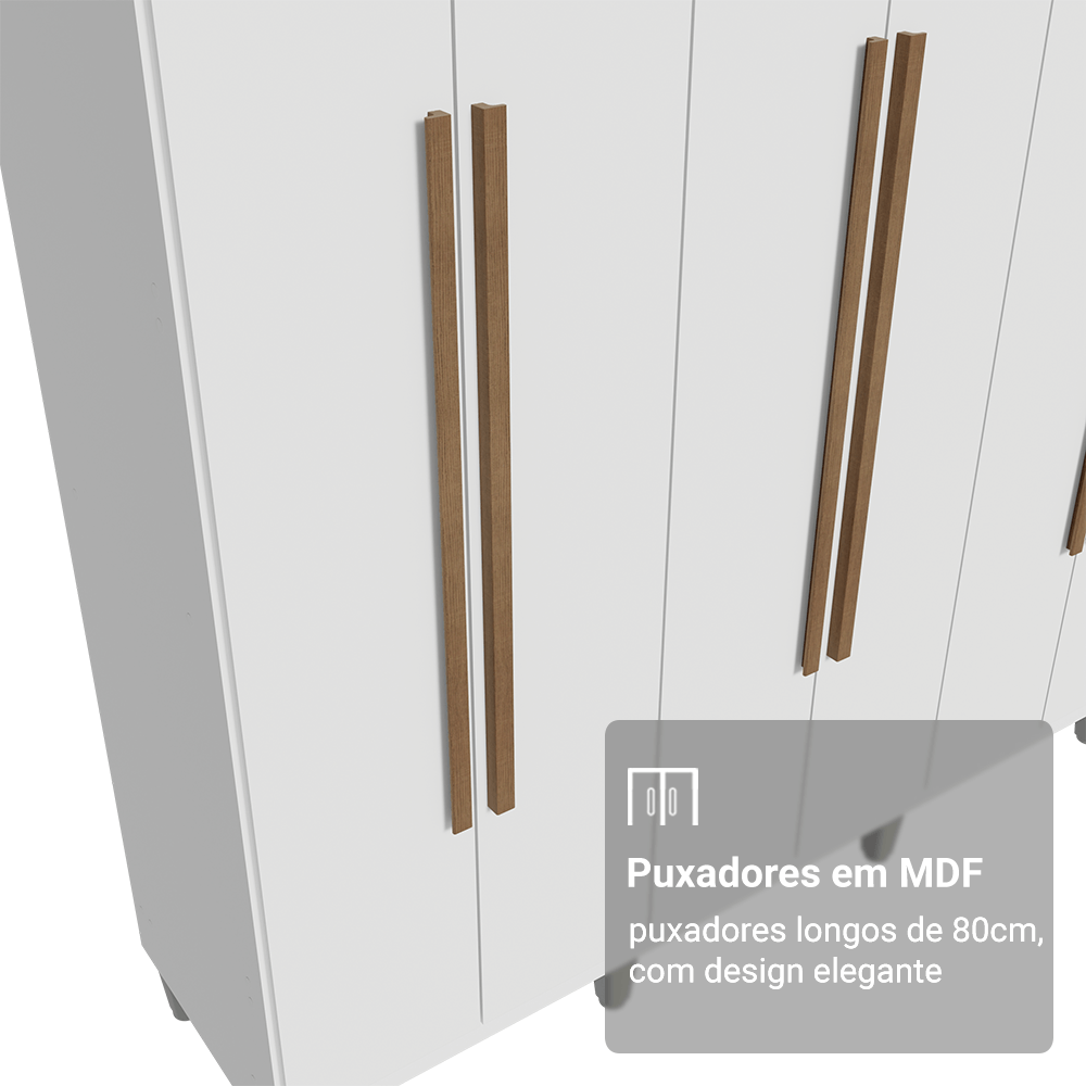 Guarda-Roupa Casal com Pés 8 Portas Batentes Branco/Branco/Rustic Netuno Madesa