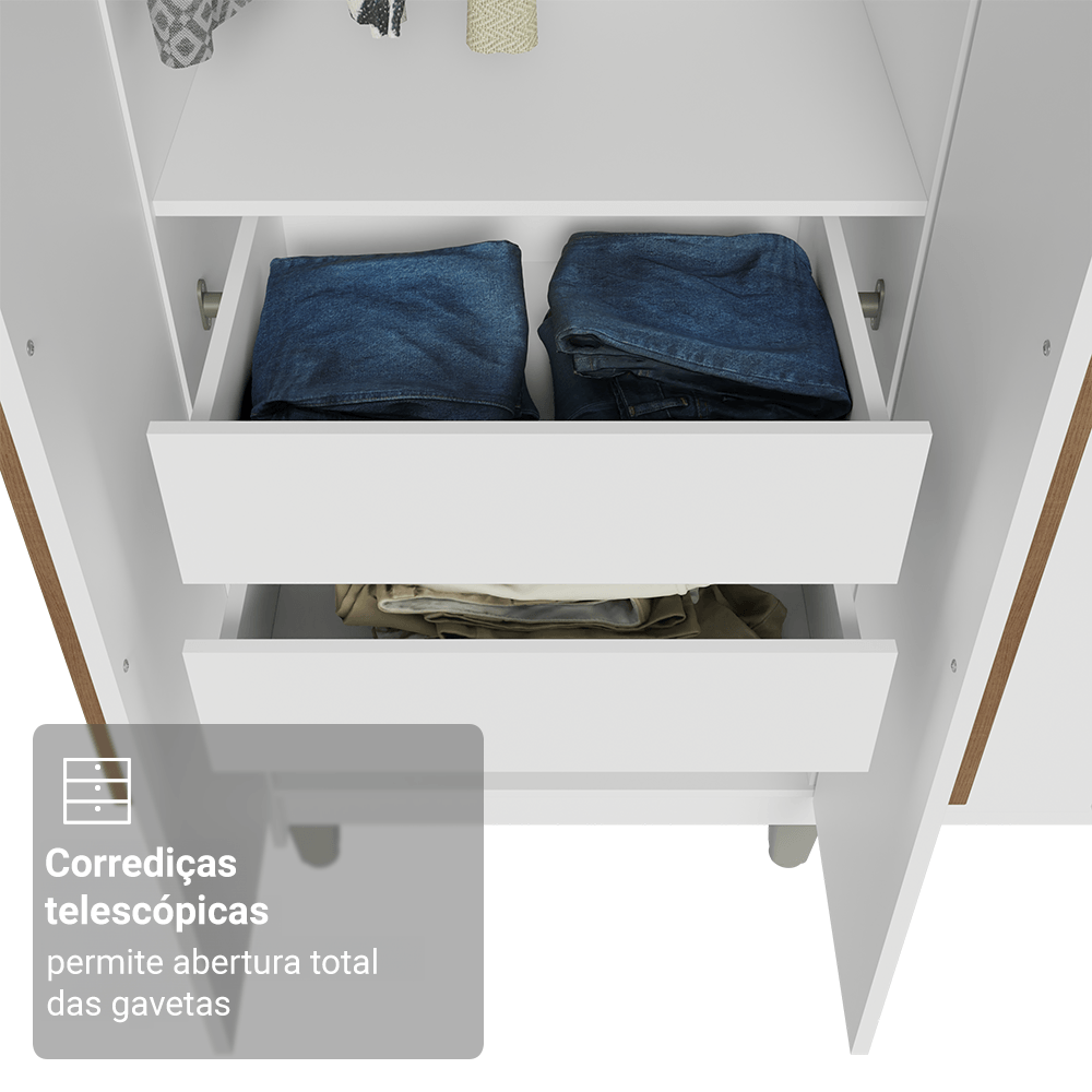 Guarda-Roupa Casal com Pés 8 Portas Batentes Branco/Branco/Rustic Netuno Madesa