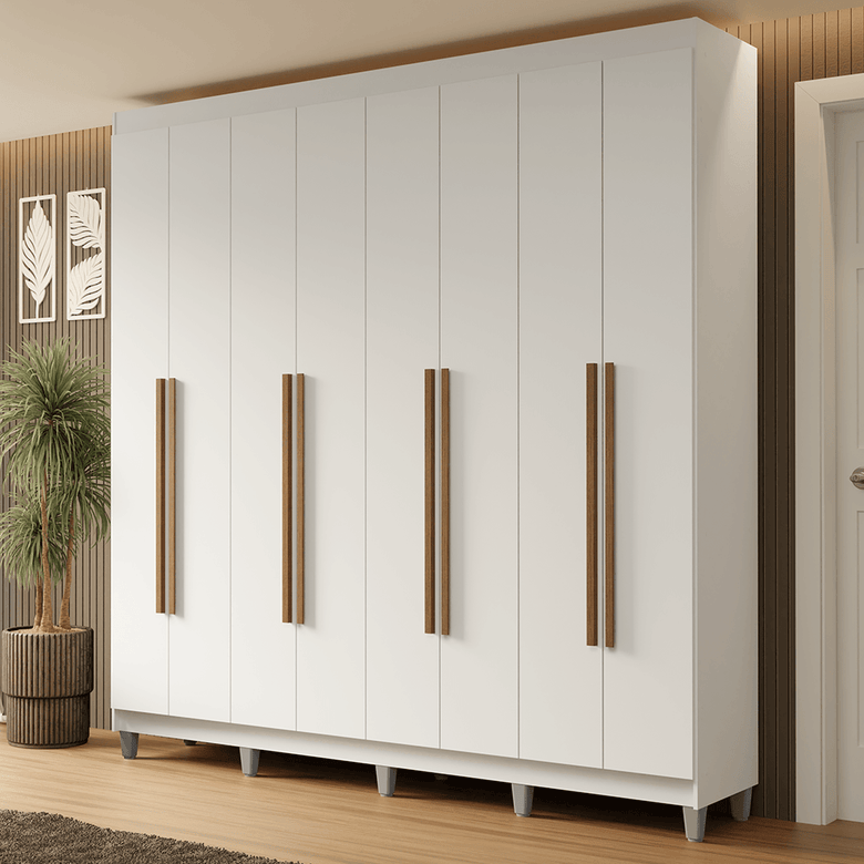 Guarda-Roupa Casal com Pés 8 Portas Batentes Branco/Branco/Rustic Netuno Madesa