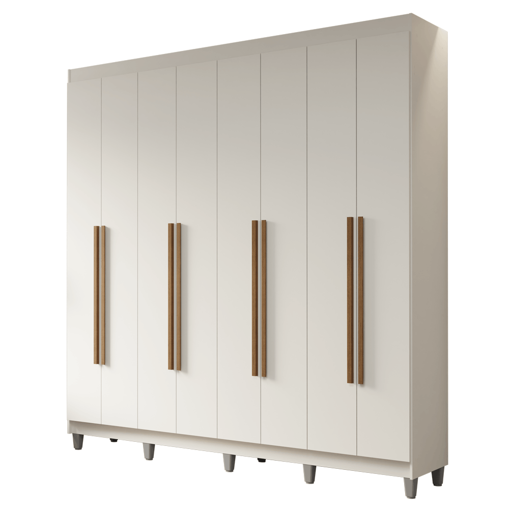 Guarda-Roupa Casal com Pés 8 Portas Batentes Branco/Branco/Rustic Netuno Madesa - Branco/Branco/Rustic