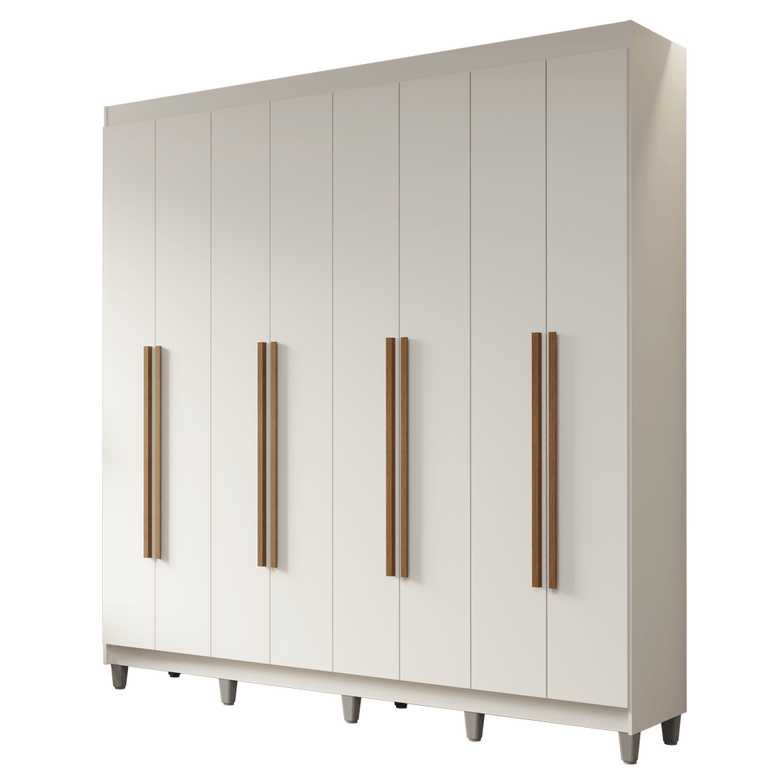 Guarda-Roupa Casal com Pés 8 Portas Batentes Branco/Branco/Rustic Netuno Madesa