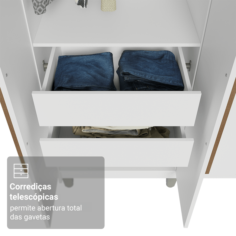 Guarda-Roupa Casal com Pés 8 Portas Batentes com Espelho Branco/Branco/Rustic Netuno Madesa