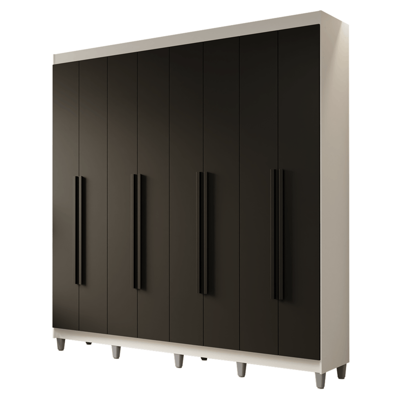 Guarda-Roupa Casal com Pés 8 Portas Batentes Branco/Preto/Preto Netuno Madesa