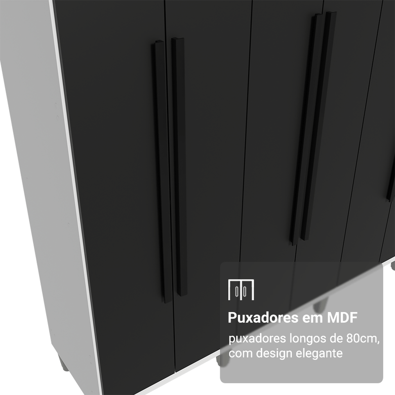 Guarda-Roupa Casal com Pés 8 Portas Batentes Branco/Preto/Preto Netuno Madesa