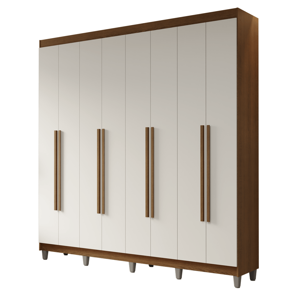 Guarda-Roupa Casal com Pés 8 Portas Batentes Rustic/Branco/Rustic Netuno Madesa - Rustic/Branco/Rustic