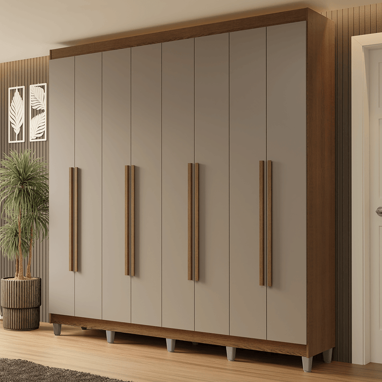 Guarda-Roupa Casal com Pés 8 Portas Batentes Rustic/Crema/Rustic Netuno Madesa