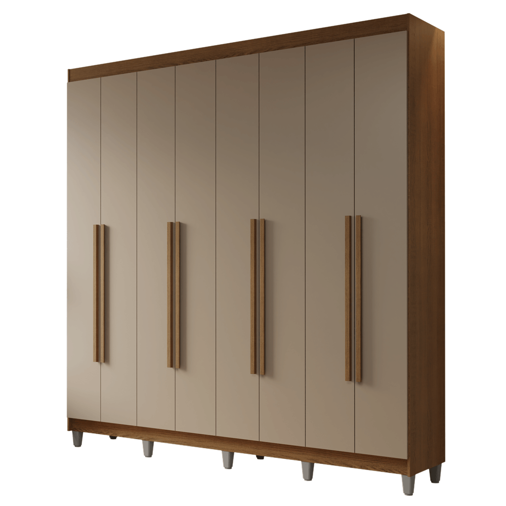 Guarda-Roupa Casal com Pés 8 Portas Batentes Rustic/Crema/Rustic Netuno Madesa - Rustic/Crema/Rustic