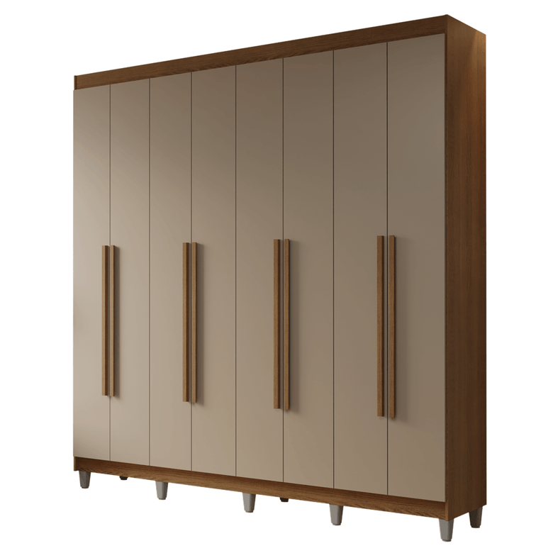 Guarda-Roupa Casal com Pés 8 Portas Batentes Rustic/Crema/Rustic Netuno Madesa