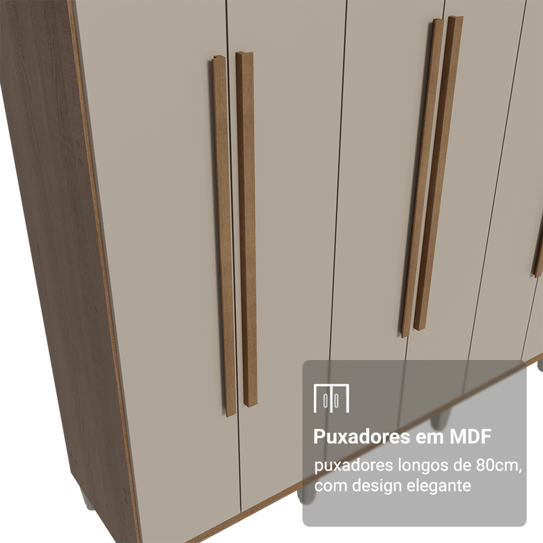 Guarda-Roupa Casal com Pés 8 Portas Batentes Rustic/Crema/Rustic Netuno Madesa