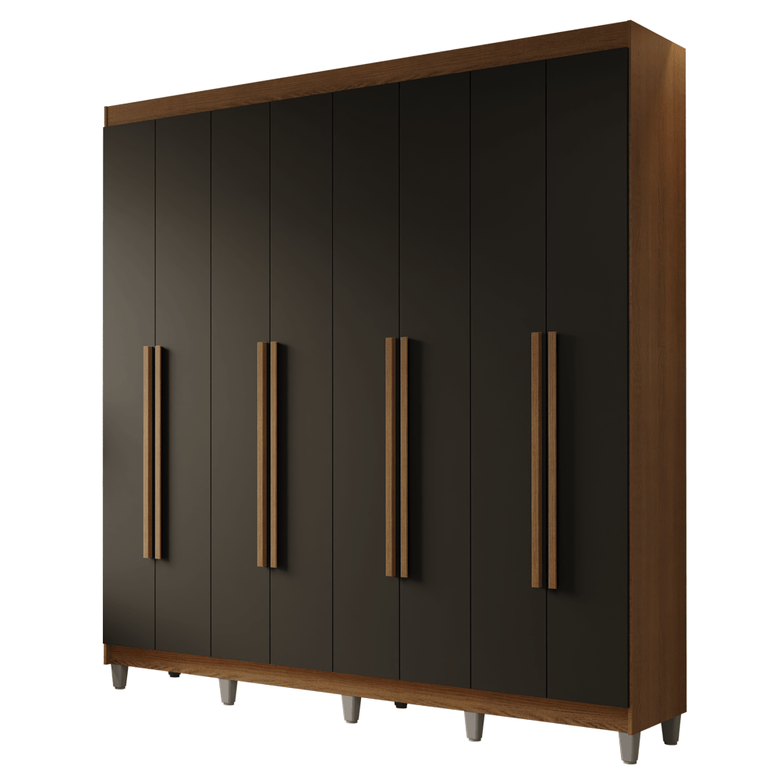 Guarda-Roupa Casal com Pés 8 Portas Batentes Rustic/Preto/Rustic Netuno Madesa