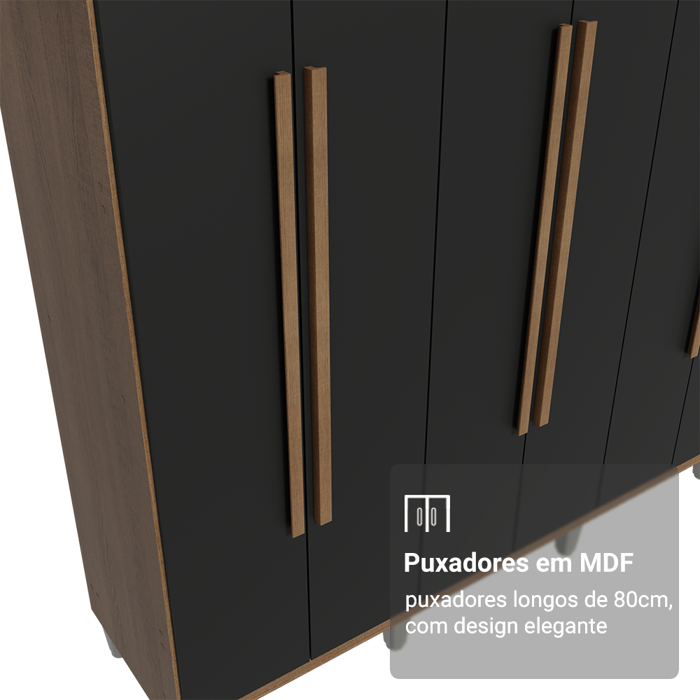 Guarda-Roupa Casal com Pés 8 Portas Batentes Rustic/Preto/Rustic Netuno Madesa