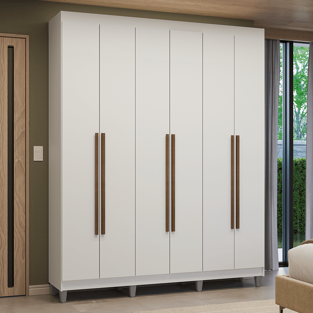 Guarda-Roupa Casal com Pés 6 Portas Batentes Branco/Branco/Rustic Venus Madesa - Branco/Branco/Rustic