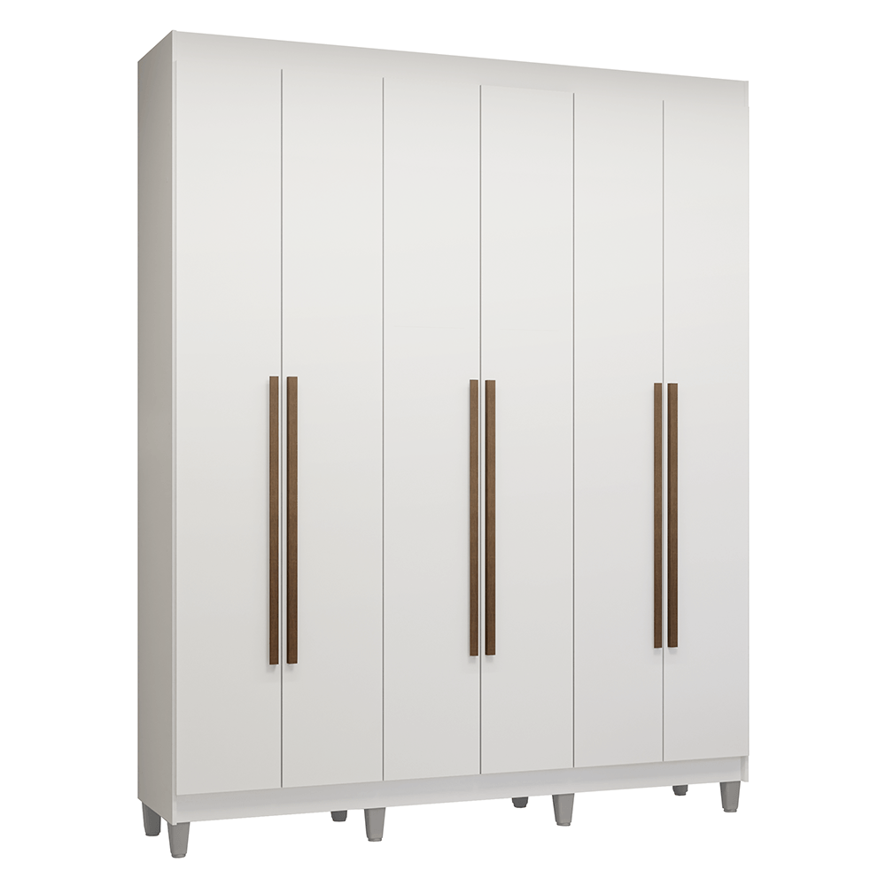 Guarda-Roupa Casal com Pés 6 Portas Batentes Branco/Branco/Rustic Venus Madesa - Branco/Branco/Rustic