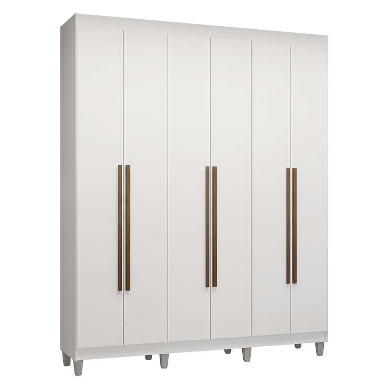 Guarda-Roupa Casal com Pés 6 Portas Batentes Branco/Branco/Rustic Venus Madesa