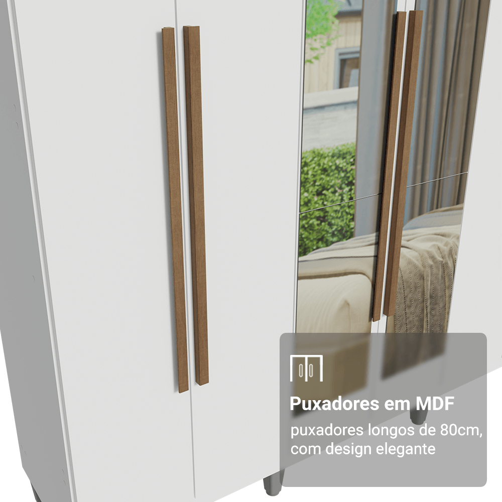 Guarda-Roupa Casal com Pés 6 Portas Batentes com Espelho Branco/Branco/Rustic Venus Madesa