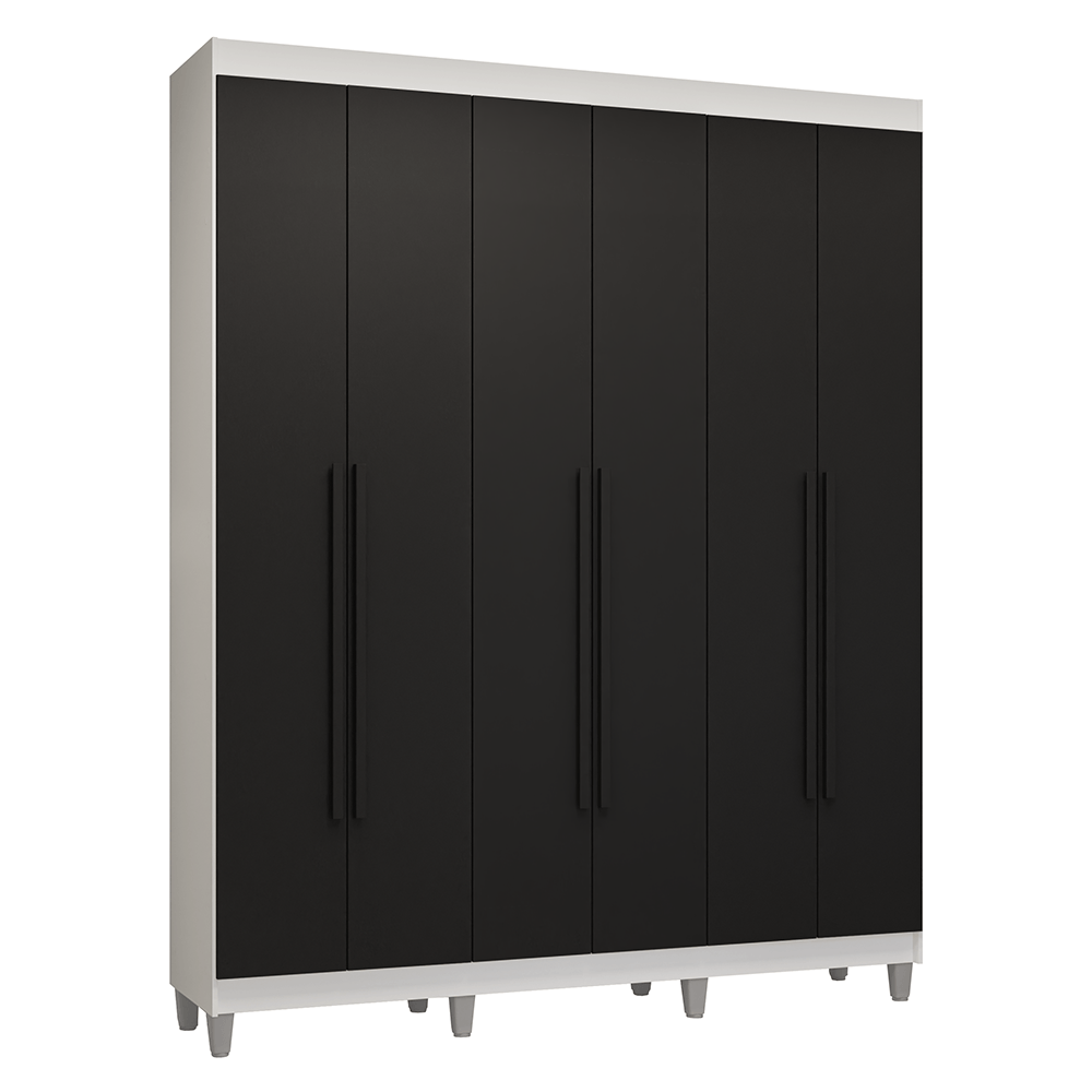 Guarda-Roupa Casal com Pés 6 Portas Batentes Branco/Preto/Preto Venus Madesa - Branco/Preto/Preto
