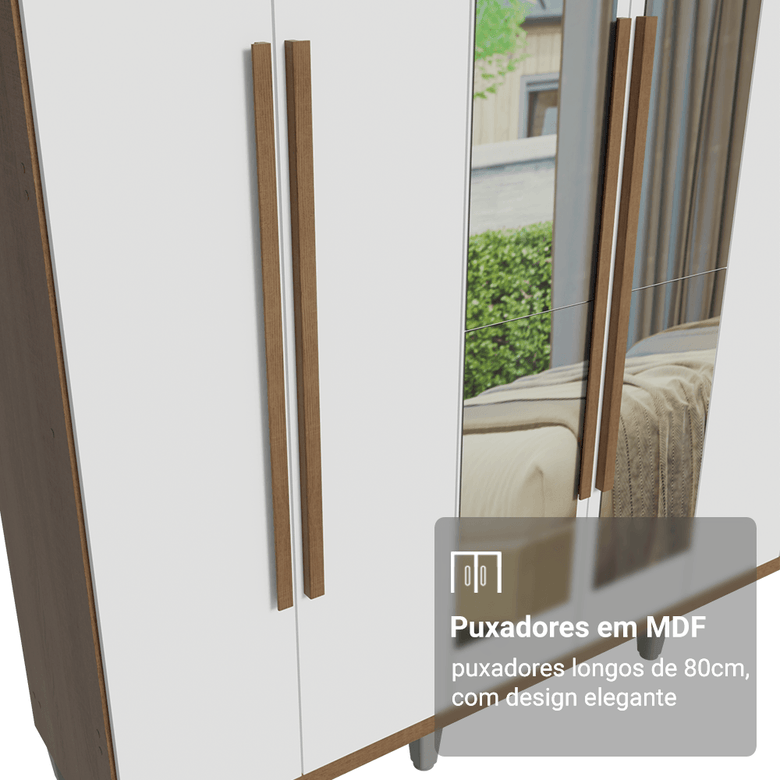 Guarda-Roupa Casal com Pés 6 Portas Batentes com Espelho Rustic/Branco/Rustic Venus Madesa