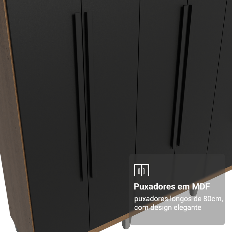 Guarda-Roupa Casal com Pés 6 Portas Batentes Rustic/Preto/Preto Venus Madesa