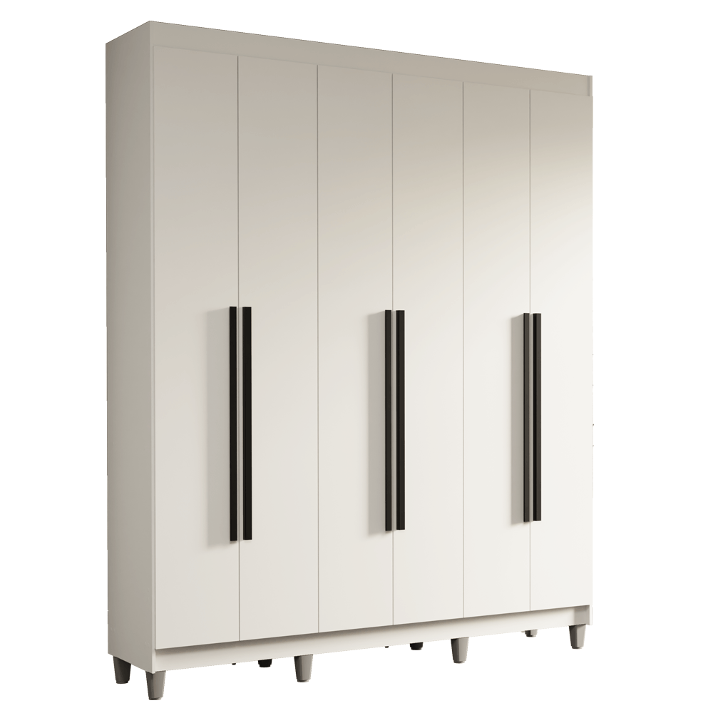 Guarda-Roupa Casal com Pés 6 Portas Batentes Branco/Branco/Preto Saturno Madesa - Branco/Branco/Preto