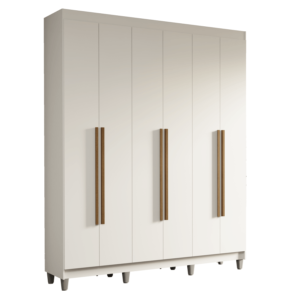 Guarda-Roupa Casal com Pés 6 Portas Batentes Branco/Branco/Rustic Saturno Madesa - Branco/Branco/Rustic