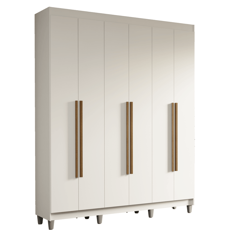 Guarda-Roupa Casal com Pés 6 Portas Batentes Branco/Branco/Rustic Saturno Madesa