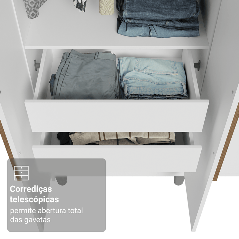 Guarda-Roupa Casal com Pés 6 Portas Batentes Branco/Branco/Rustic Saturno Madesa