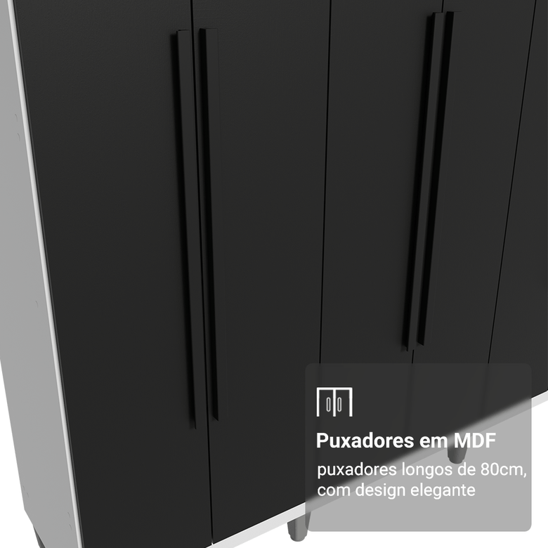 Guarda-Roupa Casal com Pés 6 Portas Batentes Branco/Preto/Preto Saturno Madesa