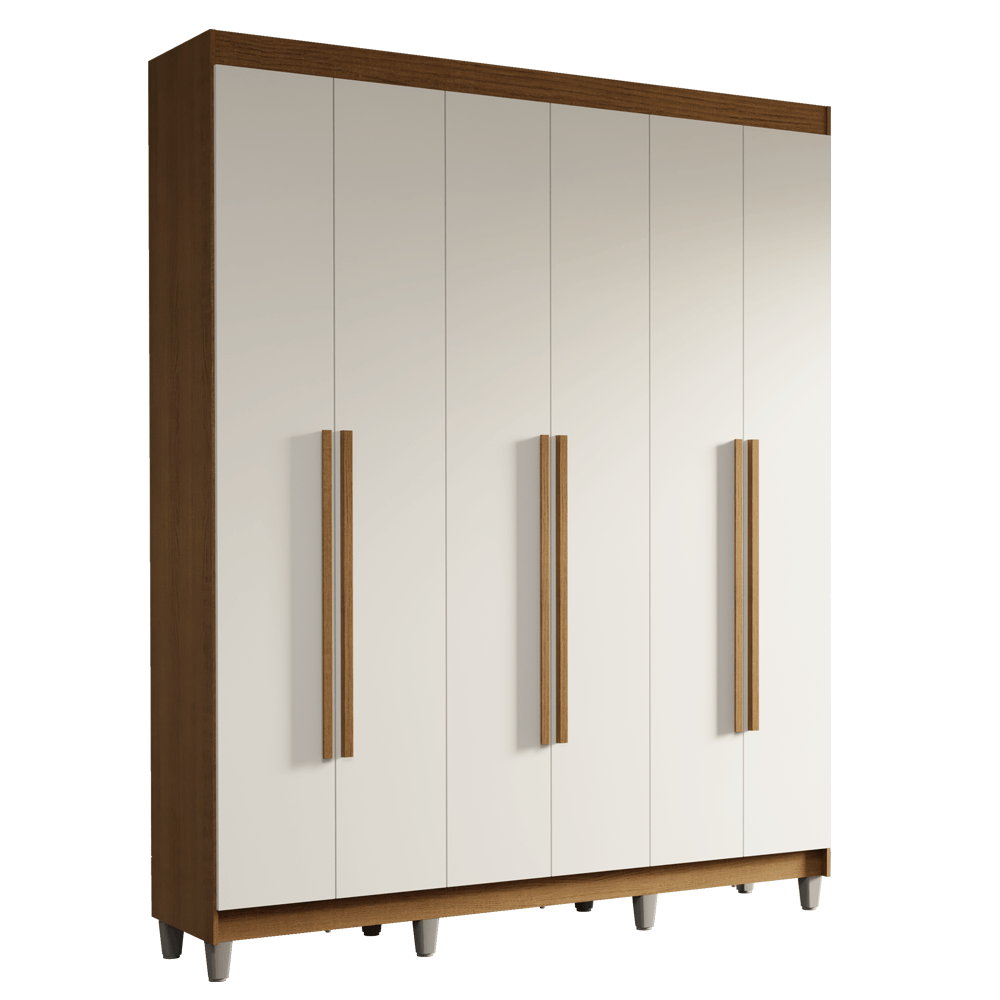 Guarda-Roupa Casal com Pés 6 Portas Batentes Rustic/Branco/Rustic Saturno Madesa - Rustic/Branco/Rustic
