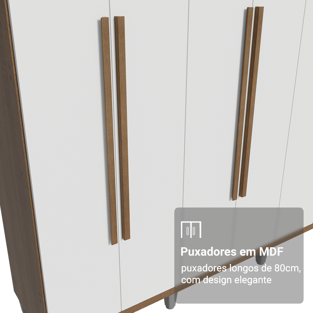 Guarda-Roupa Casal com Pés 6 Portas Batentes Rustic/Branco/Rustic Saturno Madesa
