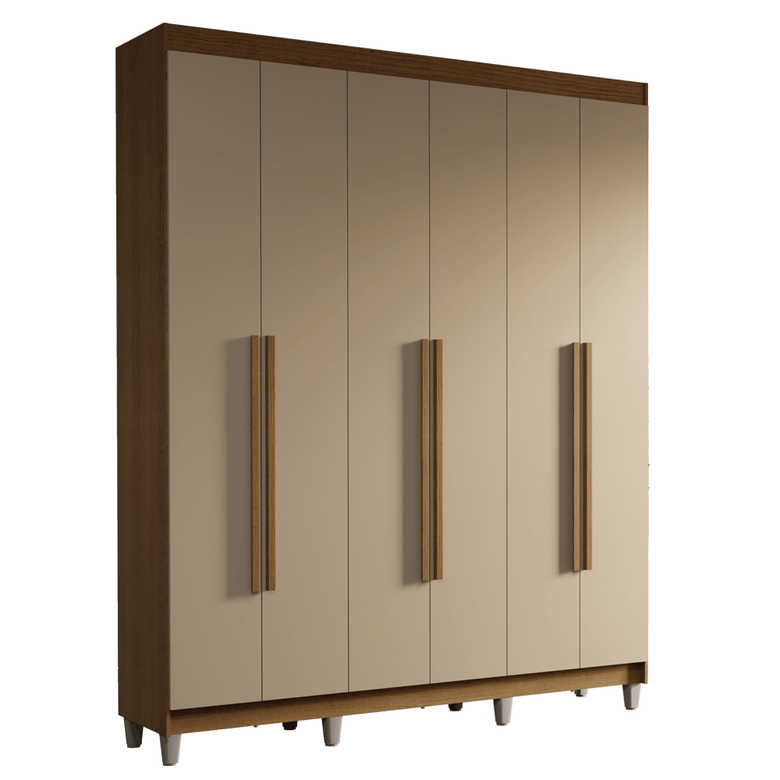 Guarda-Roupa Casal com Pés 6 Portas Batentes Rustic/Crema/Rustic Saturno Madesa