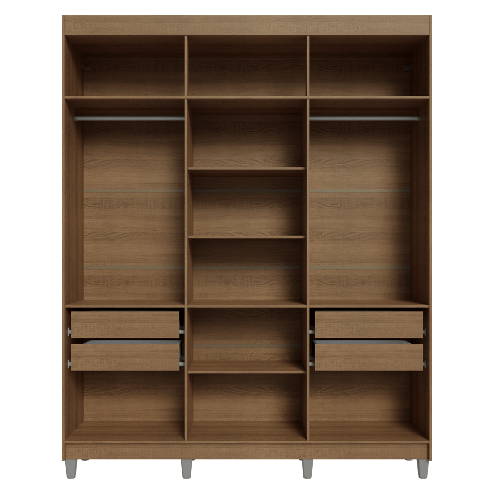 Guarda-Roupa Casal com Pés 6 Portas Batentes Rustic/Crema/Rustic Saturno Madesa