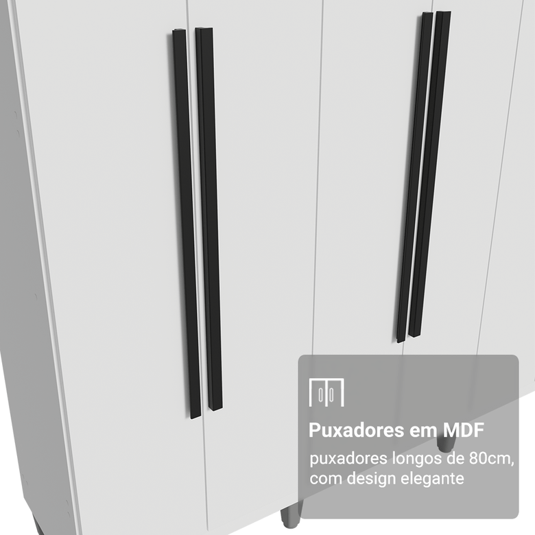 Guarda-Roupa Casal com Pés 6 Portas Batentes Branco/Branco/Preto Netuno Madesa