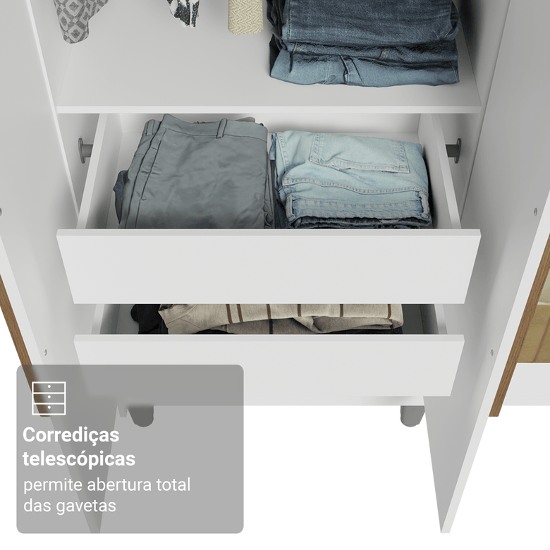 Guarda-Roupa Casal com Pés 6 Portas Batentes com Espelho Branco/Branco/Rustic Netuno Madesa