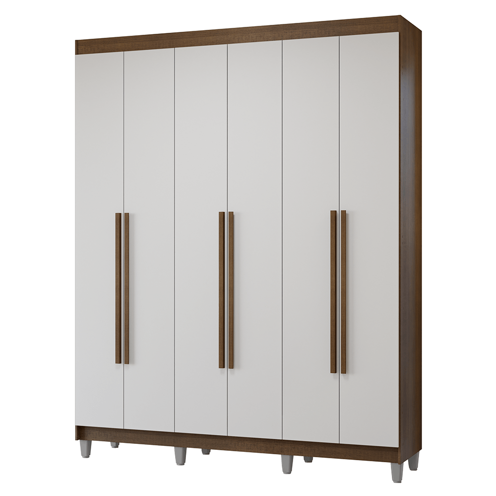 Guarda-Roupa Casal com Pés 6 Portas Batentes Rustic/Branco/Rustic Netuno Madesa - Rustic/Branco/Rustic