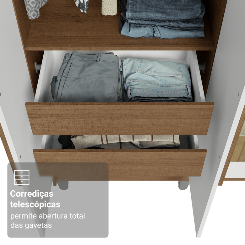 Guarda-Roupa Casal com Pés 6 Portas Batentes com Espelho Rustic/Branco/Rustic Netuno Madesa