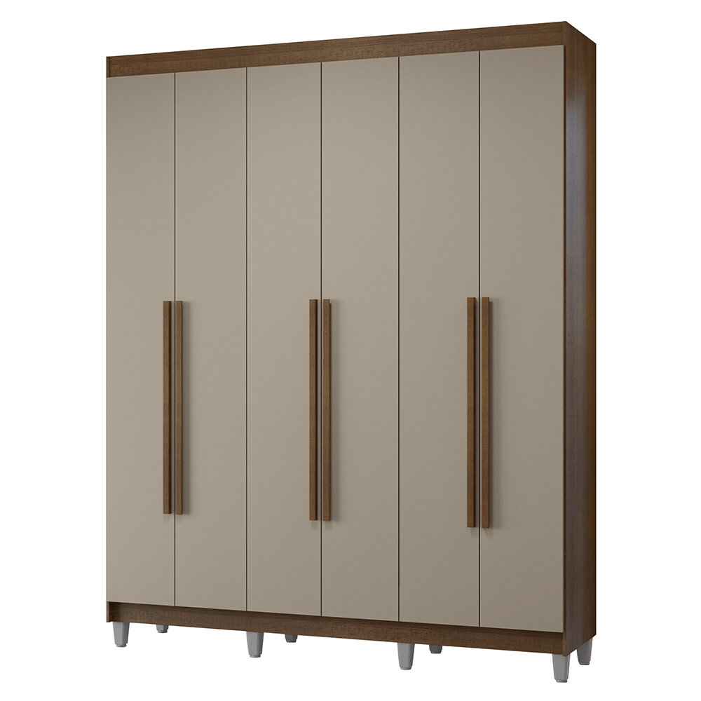 Guarda-Roupa Casal com Pés 6 Portas Batentes Rustic/Crema/Rustic Netuno Madesa - Rustic/Crema/Rustic