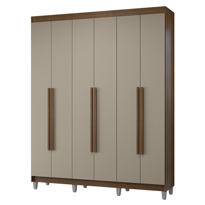 Guarda-Roupa Casal com Pés 6 Portas Batentes Rustic/Crema/Rustic Netuno Madesa