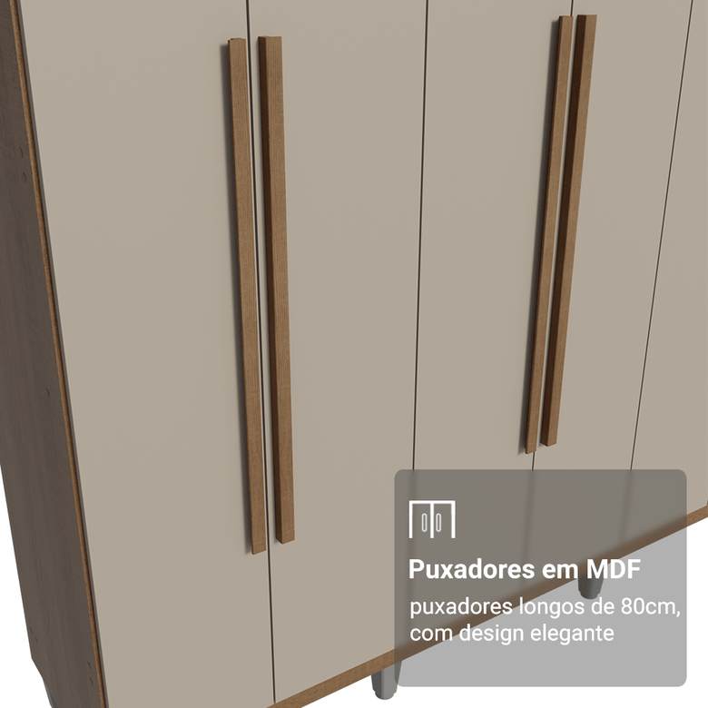 Guarda-Roupa Casal com Pés 6 Portas Batentes Rustic/Crema/Rustic Netuno Madesa