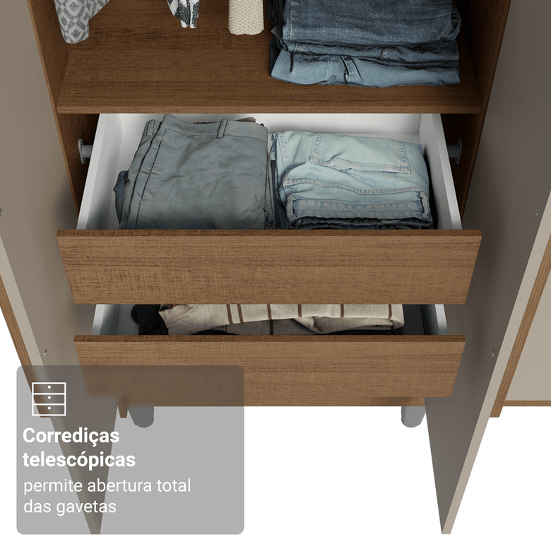 Guarda-Roupa Casal com Pés 6 Portas Batentes Rustic/Crema/Rustic Netuno Madesa