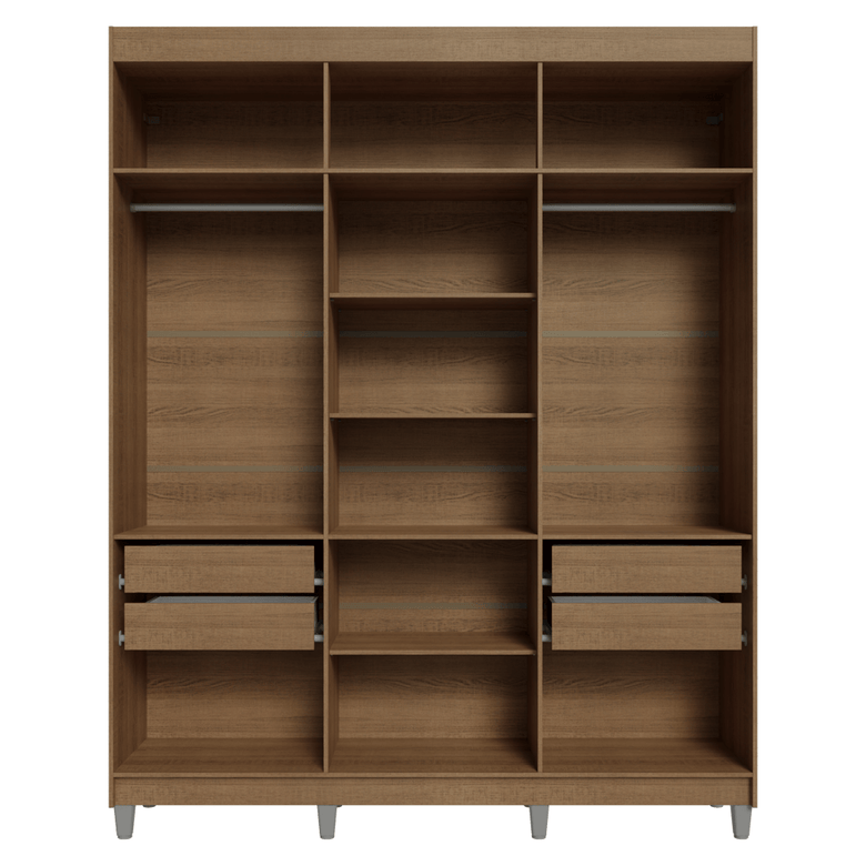Guarda-Roupa Casal com Pés 6 Portas Batentes Rustic/Crema/Rustic Netuno Madesa