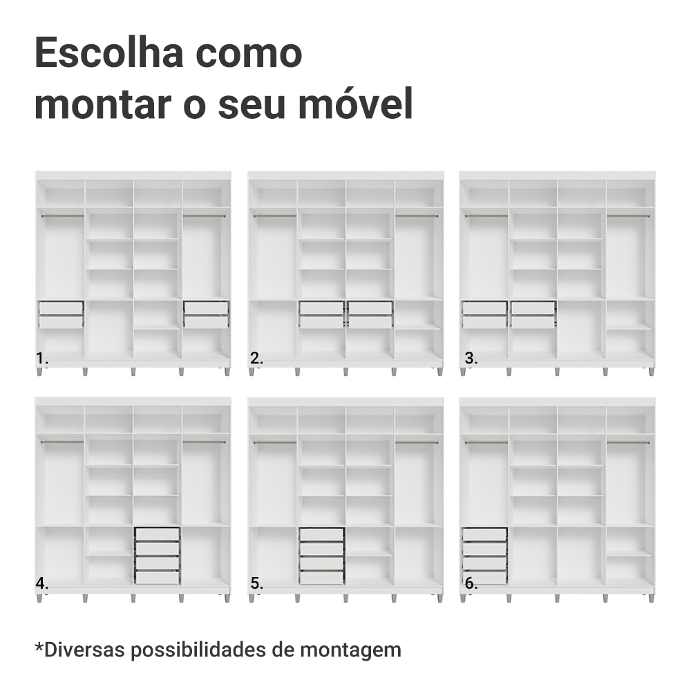 Guarda-Roupa Closet com Pés 4 Gavetas 216cm Branco Venus Madesa