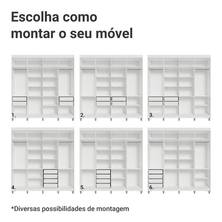 Guarda-Roupa Closet com Pés 4 Gavetas 216cm Branco Venus Madesa