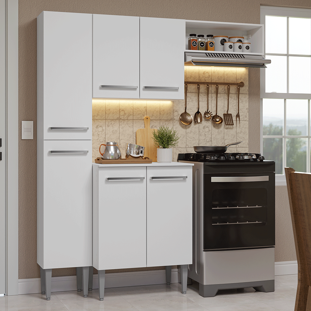 Armário de Cozinha Compacta 156cm Branco Emilly Madesa 01 - Branco